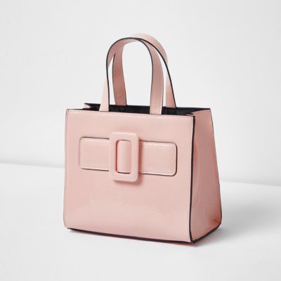 Girls pink boxy buckle tote bag